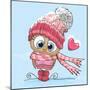 Cute Cartoon Owl in a Hat and Scarf-Reginast777-Mounted Art Print