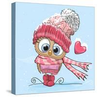 Cute Cartoon Owl in a Hat and Scarf-Reginast777-Stretched Canvas