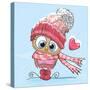 Cute Cartoon Owl in a Hat and Scarf-Reginast777-Stretched Canvas