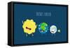 Cute Cartoon Planet Earth, Sun, Moon and Star. Earth Day Background.-Serbinka-Framed Stretched Canvas