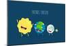 Cute Cartoon Planet Earth, Sun, Moon and Star. Earth Day Background.-Serbinka-Mounted Art Print