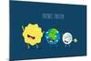 Cute Cartoon Planet Earth, Sun, Moon and Star. Earth Day Background.-Serbinka-Mounted Art Print