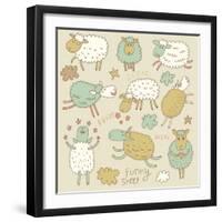 Cute Cartoon Sheep in Vector. Childish Set in Gentle Colors-smilewithjul-Framed Art Print