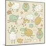 Cute Cartoon Sheep in Vector. Childish Set in Gentle Colors-smilewithjul-Mounted Art Print