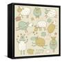 Cute Cartoon Sheep in Vector. Childish Set in Gentle Colors-smilewithjul-Framed Stretched Canvas