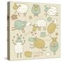 Cute Cartoon Sheep in Vector. Childish Set in Gentle Colors-smilewithjul-Stretched Canvas