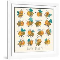 Cute Cartoon Vector Set in Bright Colors. Funny Bees in Vector. Childish Set with Cute Insects-smilewithjul-Framed Art Print