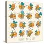 Cute Cartoon Vector Set in Bright Colors. Funny Bees in Vector. Childish Set with Cute Insects-smilewithjul-Stretched Canvas