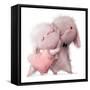 Cute Cartoon White Hares Hugging-Elena Barenbaum-Framed Stretched Canvas