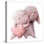 Cute Cartoon White Hares Hugging-Elena Barenbaum-Stretched Canvas