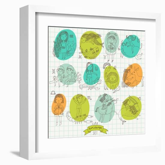 Cute Cartoon Zodiac Set in Vector-smilewithjul-Framed Art Print