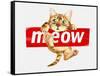 Cute Cat Hanging on Meow Sticker Illustration-null-Framed Stretched Canvas