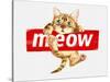 Cute Cat Hanging on Meow Sticker Illustration-null-Stretched Canvas