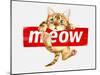 Cute Cat Hanging on Meow Sticker Illustration-null-Mounted Art Print