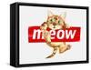 Cute Cat Hanging on Meow Sticker Illustration-null-Framed Stretched Canvas