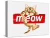 Cute Cat Hanging on Meow Sticker Illustration-null-Stretched Canvas