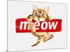 Cute Cat Hanging on Meow Sticker Illustration-null-Mounted Art Print