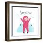 Cute Child Girl in Winter Clothes Playing with Snow Colorful Childish Cartoon. Happy Kid in Mittens-Popmarleo-Framed Art Print