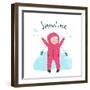 Cute Child Girl in Winter Clothes Playing with Snow Colorful Childish Cartoon. Happy Kid in Mittens-Popmarleo-Framed Art Print