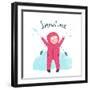Cute Child Girl in Winter Clothes Playing with Snow Colorful Childish Cartoon. Happy Kid in Mittens-Popmarleo-Framed Art Print