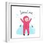 Cute Child Girl in Winter Clothes Playing with Snow Colorful Childish Cartoon. Happy Kid in Mittens-Popmarleo-Framed Art Print