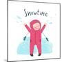 Cute Child Girl in Winter Clothes Playing with Snow Colorful Childish Cartoon. Happy Kid in Mittens-Popmarleo-Mounted Art Print
