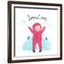 Cute Child Girl in Winter Clothes Playing with Snow Colorful Childish Cartoon. Happy Kid in Mittens-Popmarleo-Framed Art Print