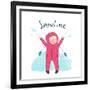 Cute Child Girl in Winter Clothes Playing with Snow Colorful Childish Cartoon. Happy Kid in Mittens-Popmarleo-Framed Art Print
