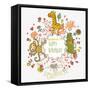 Cute Childish Card with Crocodile, Monkey and Giraffe in Vector. Happy Birthday Invitation Backgrou-smilewithjul-Framed Stretched Canvas