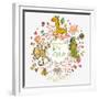 Cute Childish Card with Crocodile, Monkey and Giraffe in Vector. Happy Birthday Invitation Backgrou-smilewithjul-Framed Premium Giclee Print