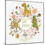 Cute Childish Card with Crocodile, Monkey and Giraffe in Vector. Happy Birthday Invitation Backgrou-smilewithjul-Mounted Art Print