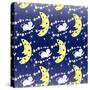 Cute Childish Seamless Pattern with Mouse and Moon on Blue Background,Vector Illustration-Erika Mihaljev-Stretched Canvas