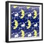 Cute Childish Seamless Pattern with Mouse and Moon on Blue Background,Vector Illustration-Erika Mihaljev-Framed Art Print