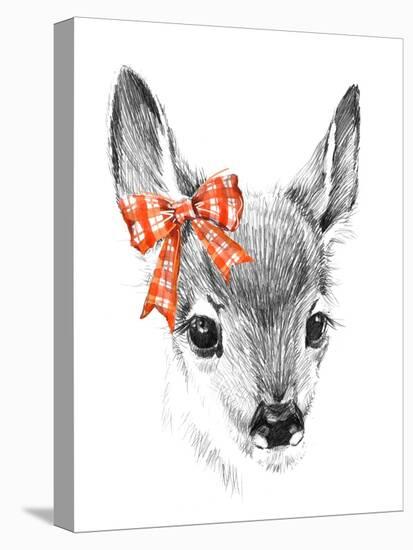 Cute Deer. Pencil Sketch of Fawn. Animal Illustration. T-Shirt Design.-Faenkova Elena-Stretched Canvas