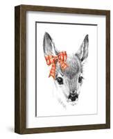 Cute Deer. Pencil Sketch of Fawn. Animal Illustration. T-Shirt Design.-Faenkova Elena-Framed Art Print