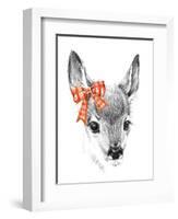 Cute Deer. Pencil Sketch of Fawn. Animal Illustration. T-Shirt Design.-Faenkova Elena-Framed Art Print