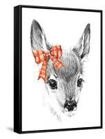 Cute Deer. Pencil Sketch of Fawn. Animal Illustration. T-Shirt Design.-Faenkova Elena-Framed Stretched Canvas