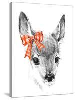 Cute Deer. Pencil Sketch of Fawn. Animal Illustration. T-Shirt Design.-Faenkova Elena-Stretched Canvas