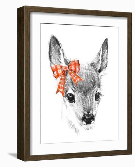 Cute Deer. Pencil Sketch of Fawn. Animal Illustration. T-Shirt Design.-Faenkova Elena-Framed Art Print