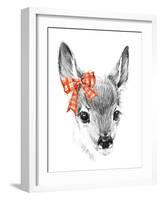 Cute Deer. Pencil Sketch of Fawn. Animal Illustration. T-Shirt Design.-Faenkova Elena-Framed Art Print