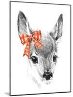 Cute Deer. Pencil Sketch of Fawn. Animal Illustration. T-Shirt Design.-Faenkova Elena-Mounted Art Print