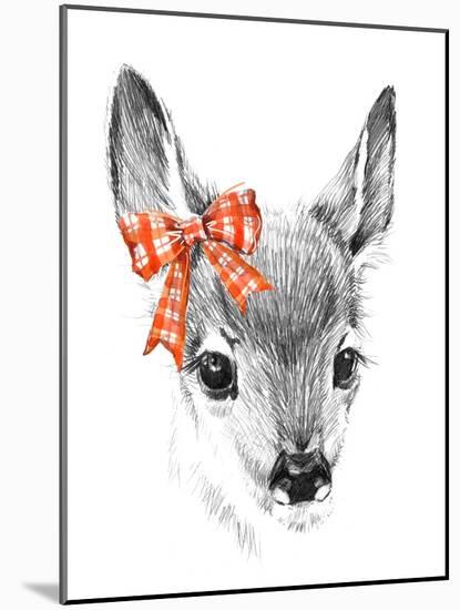 Cute Deer. Pencil Sketch of Fawn. Animal Illustration. T-Shirt Design.-Faenkova Elena-Mounted Art Print