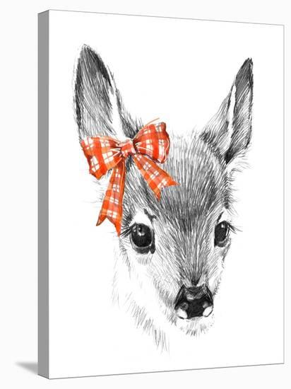 Cute Deer. Pencil Sketch of Fawn. Animal Illustration. T-Shirt Design.-Faenkova Elena-Stretched Canvas