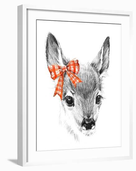 Cute Deer. Pencil Sketch of Fawn. Animal Illustration. T-Shirt Design.-Faenkova Elena-Framed Art Print