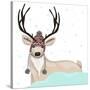 Cute Deer With Hat Winter Background-cherry blossom girl-Stretched Canvas