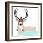 Cute Deer With Hat Winter Background-cherry blossom girl-Framed Art Print