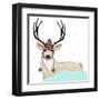 Cute Deer With Hat Winter Background-cherry blossom girl-Framed Art Print