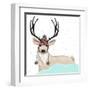 Cute Deer With Hat Winter Background-cherry blossom girl-Framed Art Print