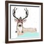 Cute Deer With Hat Winter Background-cherry blossom girl-Framed Art Print