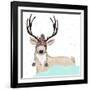 Cute Deer With Hat Winter Background-cherry blossom girl-Framed Art Print